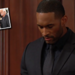 Carter Walton bows his head as Eric Forrester lashes out at him