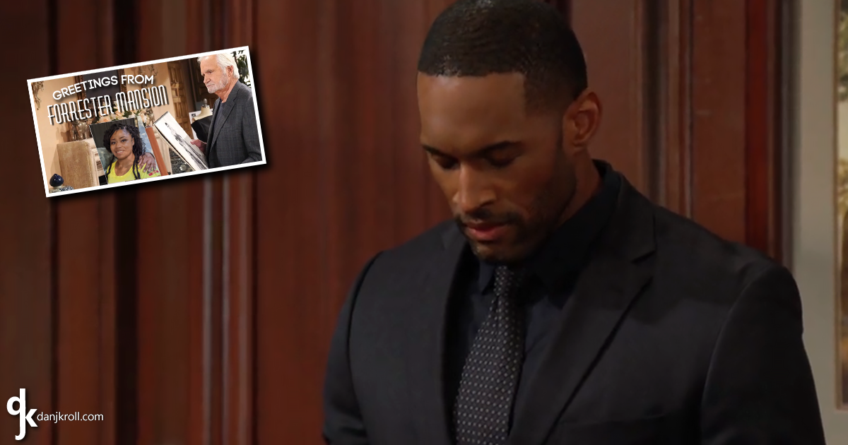 Carter Walton bows his head as Eric Forrester lashes out at him